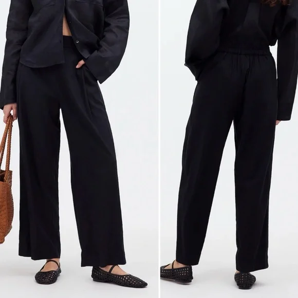 Madewell Petite Pull-On Straight Crop Pants in Linen Blend Black 10 P NP860 Boho - Picture 3 of 14